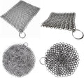 Mythrojan Cast Iron Scrubber 316L Stainless Steel 4 Pack Skillet Cleaner Chainmail Scrubber Scraper for Cast iron Pre-Seasoned Pans, BBQ Grills, Pot Cookware Cleaning