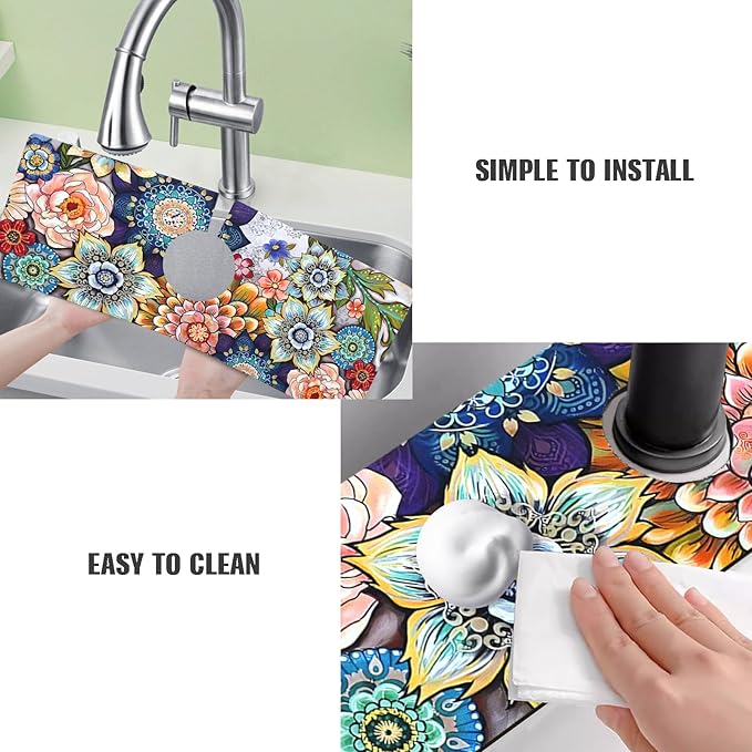Sink Faucet Absorbing Mat, 2 Pack Drying Mat Around Faucet Sink Splash Guard Behind Faucet Sinkmat For Kitchen Bathroom Island Rv 24 * 5.5 Inch (60 * 14 cm)