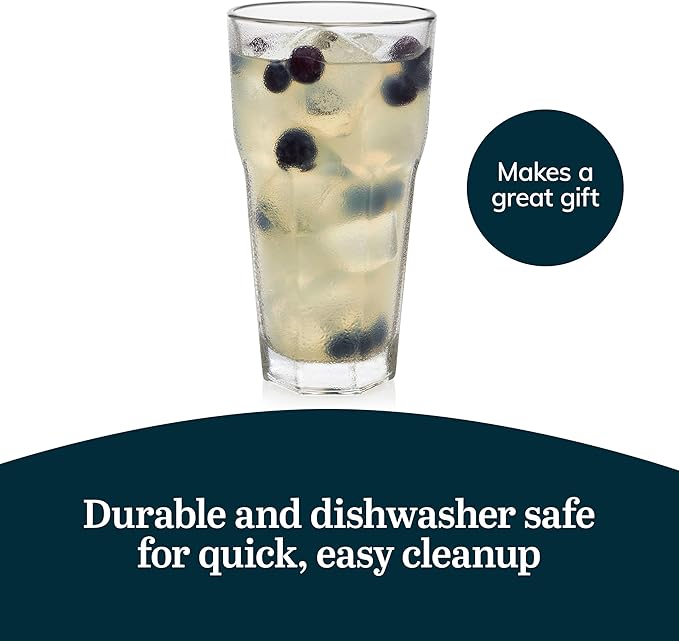 Libbey Gibraltar DuraTuff Drinking Glass Drinking Cup Set, Iconic Heavy Base Bar Glassware hick Drinking Glasses Set of 12, 16-Ounce Cooler Glasses