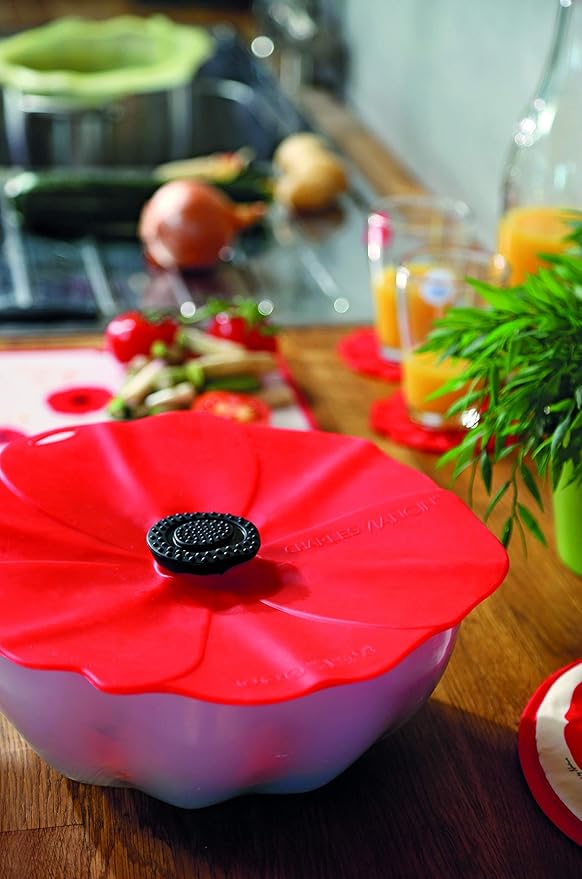 Charles Viancin - Poppy Silicone Lid for Food Storage and Cooking - Airtight Seal on Any Smooth Rim Surface - BPA-Free - Oven, Microwave, Freezer, Stovetop and Dishwasher Safe (9 Inch)