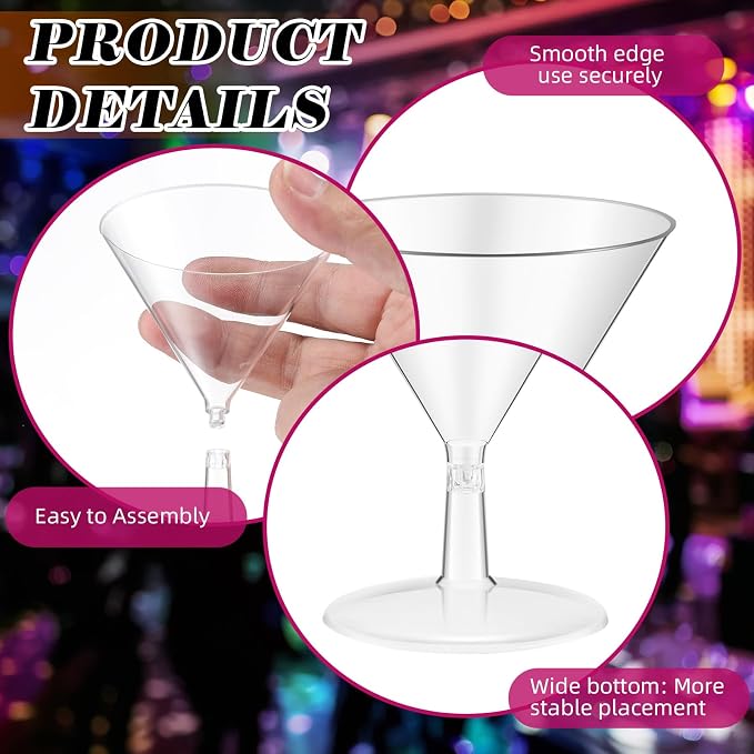 Yinkin 50 Pcs 2 oz Plastic Martini Glasses Disposable Clear Cocktail Dessert Parfait Glasses Unbreakable Mini Martini Cups for Wedding Party Bowl Wine Ice Cream