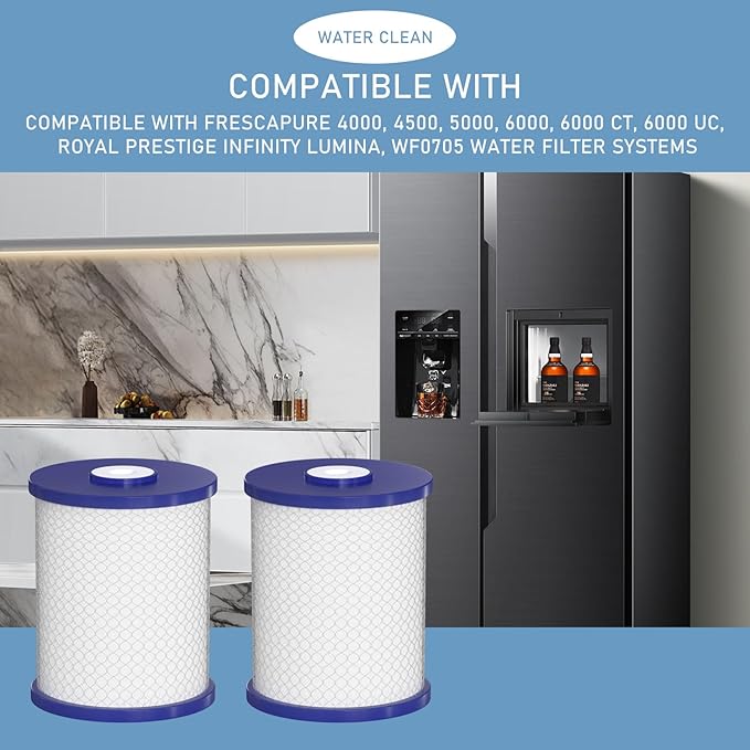 Coconut Shell Activated Carbon Water Filters Compatible with Royal Prestige Frescapure 4000, 4500, 5000, 6000 CT, 6000 UC, WF0705 Water Filter Systems, 750 GPD Life Span - 0.5 Micron 2 Pack