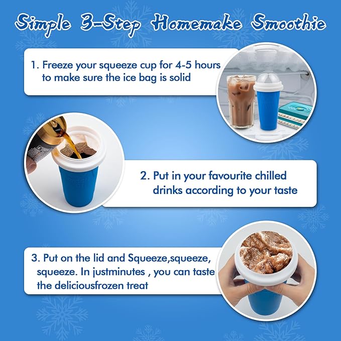 2PCS Slushie Maker Cup, Quick Frozen Magic Cups for Homemade Milk Shake Ice Cream Maker, Double Layer Squeeze Slushy Maker Cup, Birthday Gifts for Mother Father,Kids,Friends,Family (Blue+Green, 350ML)