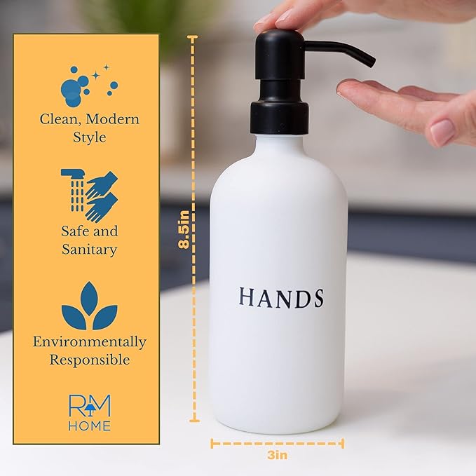 Glass Hand and Dish Soap Dispenser Set with Bamboo Tray – 16 oz Kitchen Soap Dispenser Set, Black Pumps, Silicone Funnel – Modern Farmhouse Kitchen Sink Decor and Accessories