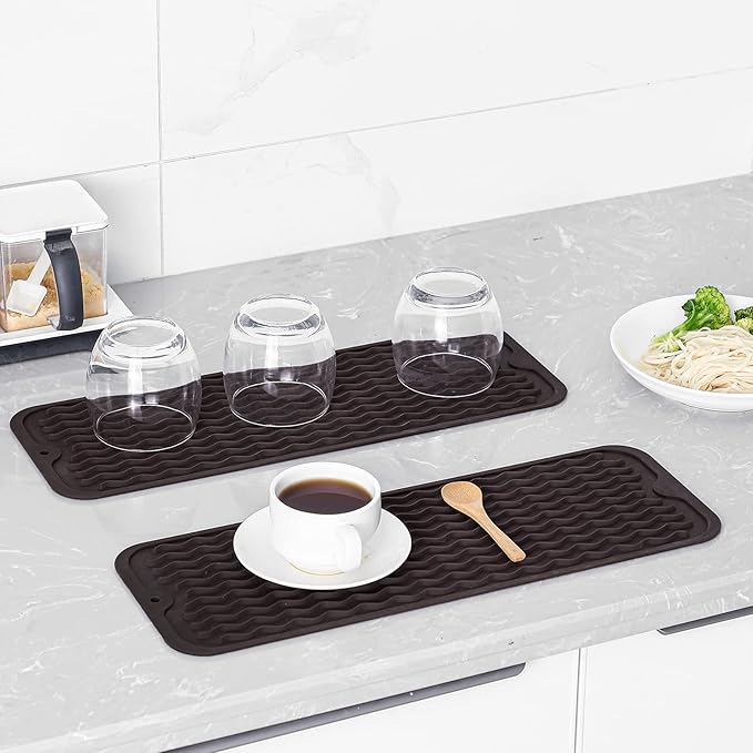MicoYang Silicone Dish Drying Mat for Multiple Usage,Easy clean,Eco-friendly,Heat-resistant Silicone Mat for Kitchen Counter,Sink,Bar,Bottle,or Cup Coffee M 17 inches x 6 inches