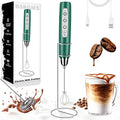 BSRGMS Milk Frother Handheld with Stand, Electric Whisk 3 Speed Adjustable, Drink Mixer with Stainless 3 Whisk, Rechargeable Hand Frother Wand, Foam Maker for Latte Cappuccino Hot Chocolate Egg Green