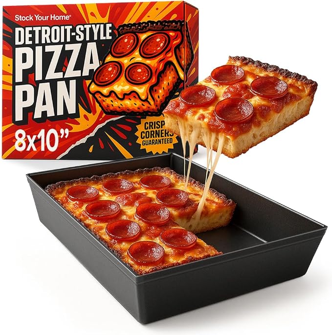 Stock Your Home 8x10 Detroit Style Pizza Pan – Non-Stick Deep Dish Aluminum Pan for Focaccia, Sicilian Bread, Brownies & Chicago-Style Pizza
