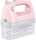 Lord Eagle Hand Mixer Electric Handheld 400W, 5-Speed Lightweight Kitchen Mixer with Storage Case, 5 Stainless Steel Attachments for Baking Cake Egg Cream Food Beater, Turbo+Eject Button, Pink