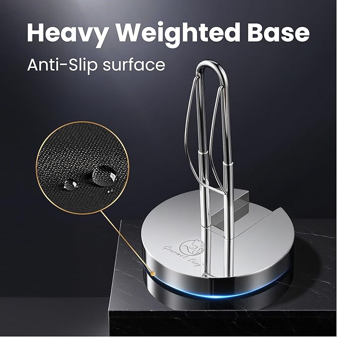 Single Hand Tear Paper Towel Holder, Anti-Slip Kitchen Towels Stand, Adjustable for Various Roll Sizes, Super Space Saver Foldable Stainless Steel Hand Towel Holder, Heavy Duty with 5-Year Warranty