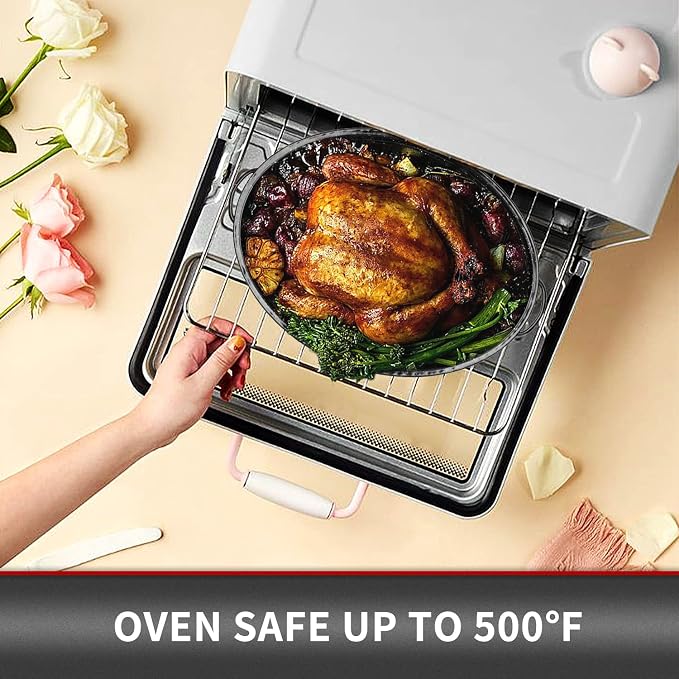 JY COOKMENT Granite Roaster Pan, 18' Enameled Roasting Pan with Domed Lid. Oval Turkey Roaster, Great for Chicken, Lamb, Vegetable. Dishwasher Safe Cookware Fit for 18Lb Turkey