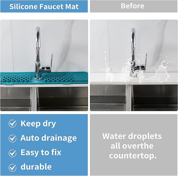 24 inch Sink Splash Guard Mat Green Dish Drying Mats Kitchen Sink Non-Slip Sink Water Splash Guard Behind Faucet Countertop Protect Kitchen Sink Splatter Screen Faucet Air Drying Mat Drip