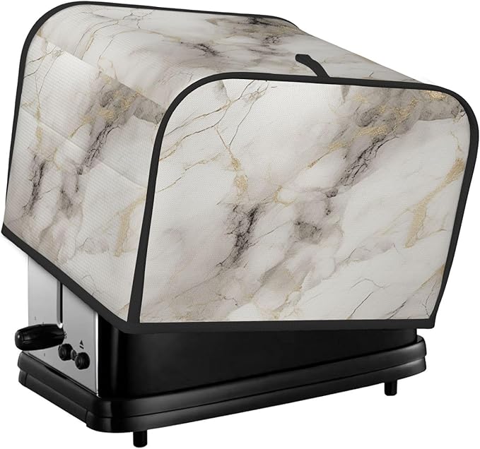 Toaster Cover 4 Slice Marble Pattern Gray White Kitchen Small Appliance Covers with Pockets Dust and Fingerprint Protection