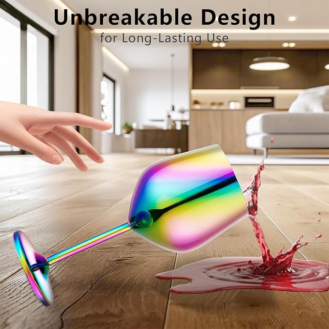 UNISWEET Stainless Steel Wine Glasses Set of 4 Unbreakable Wine Glass 18 oz Unique Metal Wine Goblets for Outdoor, Travel, Camping, Pool, Ideal Gift for Wine Lovers (Colorful)