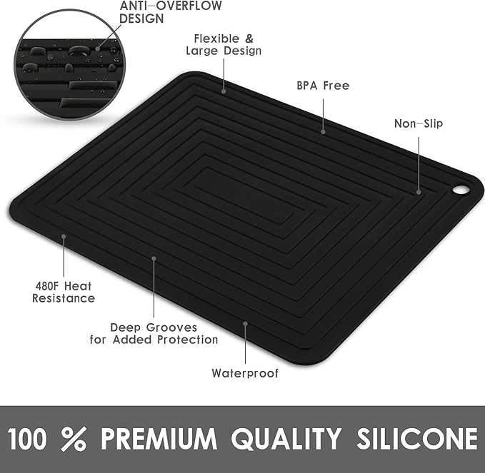Silicone Trivets for Hot Dishes-Pots and Pans, Flexible Hot Pads for Kitchen, Non Slip Heat Resistant Mats-Pot Holders-Placements, Rectangular Microwave Plate Cover-Trivet Mat Pack 2 White