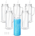20 Oz Acrylic Snow Globe Tumbler Cup with Handle, Double Wall Plastic Snowglobe Tumbler with Pre-Drilled Hole and Plug for Glitter DIY, 6 Pack