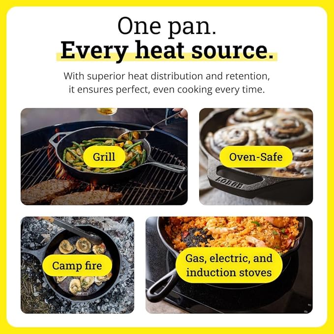 Lodge Seasoned Cast Iron Skillet Set - PFAS-Free, Non-Toxic Cookware - Use with an Oven, Stove, Grill, or Campfire - Naturally Non-Stick & Oven Safe - 8, 10.25 & 12 Inches