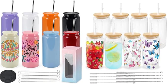 Joyclub Bundle of 8 Set Sublimation Tumblers and 8 Pack Sublimation Glass Cups