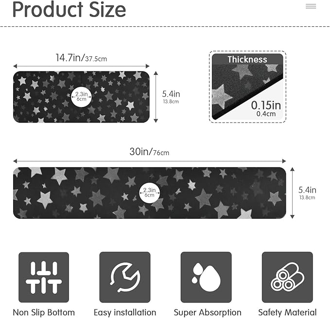 Kitchen Sink Splash Guard 1 PC 30 Inch Sink Faucet Mat Splash Guard for Bathroom Countertop Water Absorbent Foldable Cuttable Soft Washable Cute Silver and Gray Stars