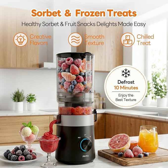 Aeitto 3-in-1 Cold Press Juicer for Juice, Nut Milk & Sorbet – Filter-Free Design for Effortless Cleaning, 6.0" Extra Large Chute Fits Whole Fruits & Vegetables, Juicer Machines High Yield, With Brush