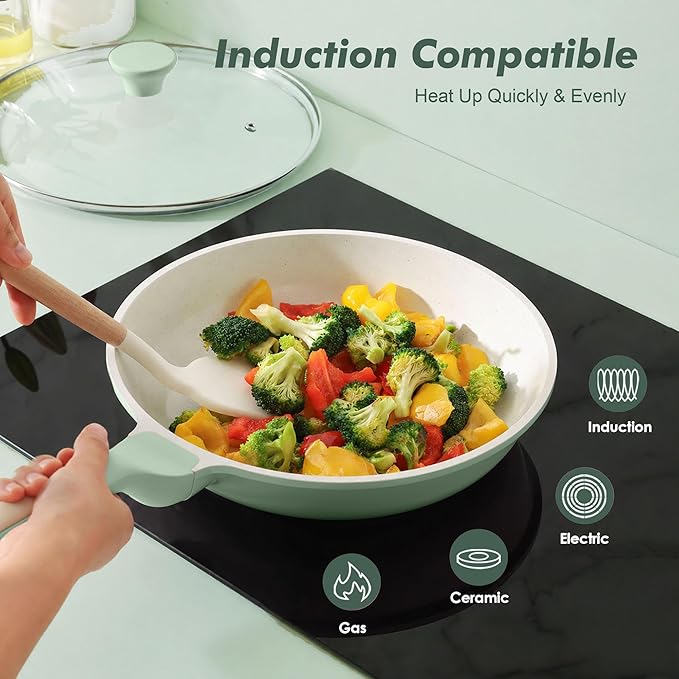 SENSARTE Nonstick Ceramic Frying Pan 11-Inch, Healthy Non Toxic Skillet, Induction Compatible Omelet Pan with Heat Resistant Handle, PFAS-Free, Mint Green