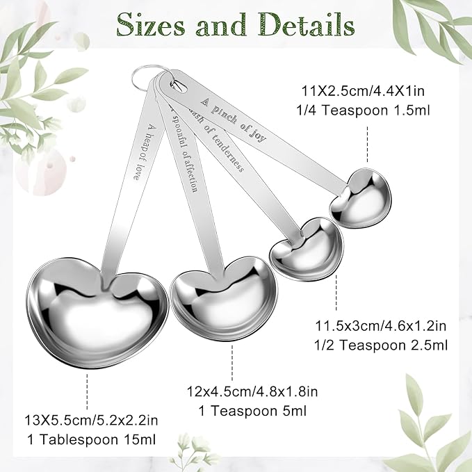 Umigy 30 Set Heart Shaped Measuring Spoon Tea Spoons Wedding Baby Shower Favors for Guests Set Heart Shape Drawstring Organza Bag Gift Tag Rope for Wedding Bridal Shower Souvenir (Silver)