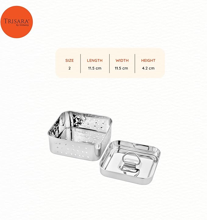 Trisara Stainless Steel Square Paneer Maker/Mould with Lid | 11.5x11.5 cm |Size 2 |Curd/Cheese/Tofu Maker | Strainer for Paneer/Tofu | Homemade Paneer Press/Machine