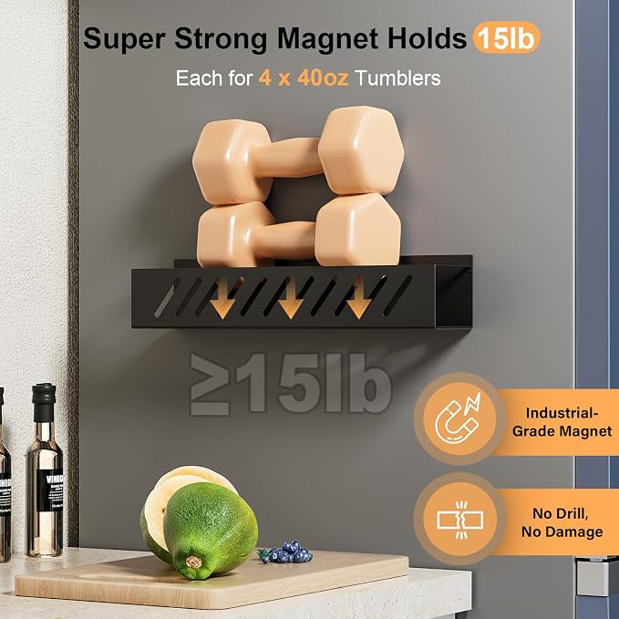 2-Pack Magnetic Stanley Cup Holder with Tumbler Lid & Straw Organizer for Full Stanley 30/40 oz Tumblers - Stores Bottle, Lid & Straw on Fridge/Iron - Removable