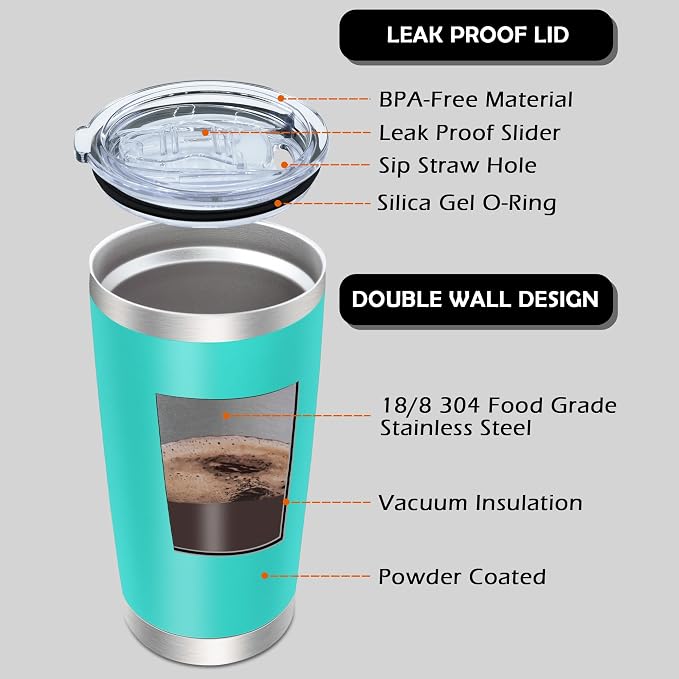 AIANJI 20oz Tumbler Bulk Stainless Steel Tumblers with Lid Vacuum Insulated Double Wall Travel Coffee Mug Powder Coated Tumbler Cup for Hot and Cold Drinks(Light Blue, 1 pack)
