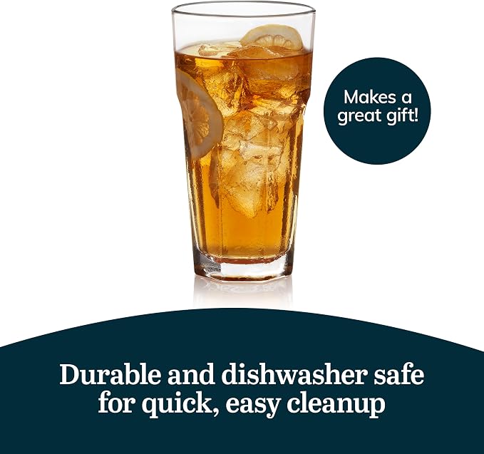 Libbey Gibraltar DuraTuff Drinking Glass Drinking Cup Set, Iconic Heavy Base Bar Glassware hick Drinking Glasses Set of 12, 22-Ounce Iced Tea Glasses