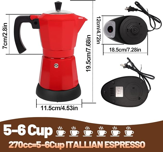 Electric Aluminum Moka Pot 3-6 Cup 150-300ml Stovetop Espresso Maker Portable Electric Expresso Pot Mocha Pot Percolator Italian Coffee Makers Greca Machine Cafe Classic for Home Camping