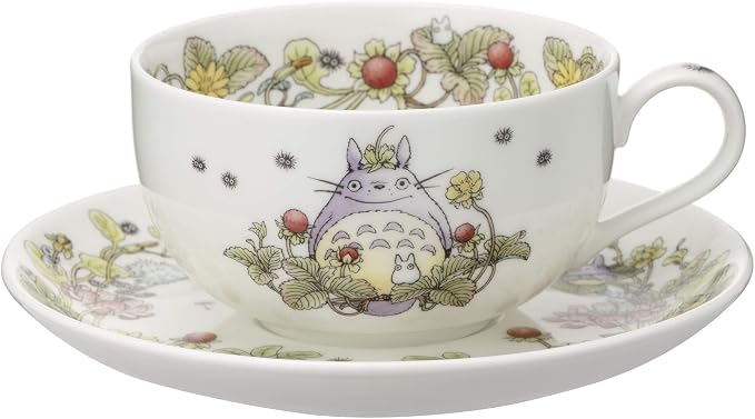 Noritake T97285A/4660-3 My Neighbor Totoro Milk Tea Cup & Saucer, 11.8 fl oz (325 cc), Snake Strawberry Version, Microwave Safe, 1 Guest, Bone China