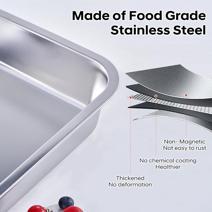 4-Piece 4 Inch Extra Deep Lasagna Pan with Lid, 11.6x15.6 Inch 9.2QT Large Stainless Steel Nonstick Lasagna Baking Roasting Dish Pan for Oven(L, 2 Pack)