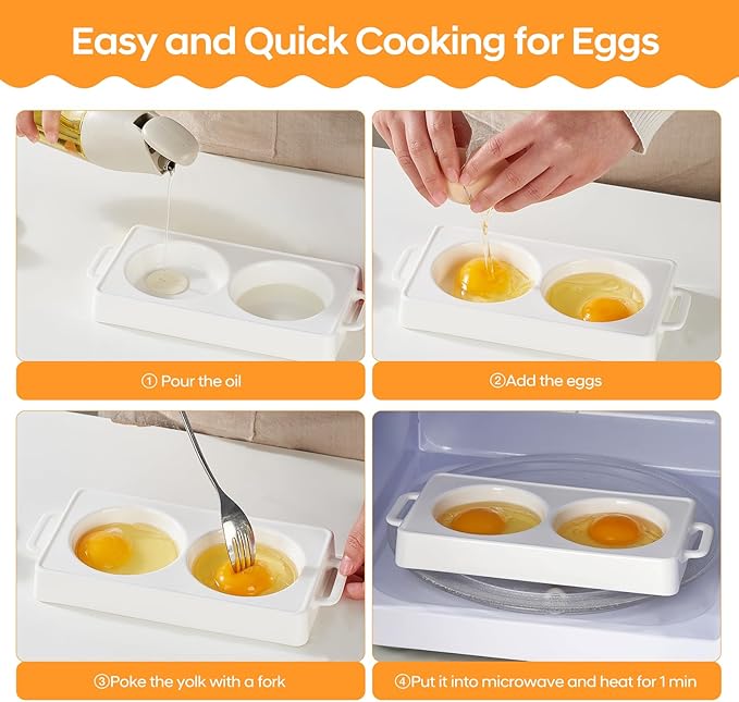 EliteVibe Ceramic Microwave Egg Cooker, Microwave Omelette Maker, BPA-Free Non-Stick Non-Toxic & Heat-Resistant Quick Cooking Egg Maker, Dishwasher Safe（2 PCS）
