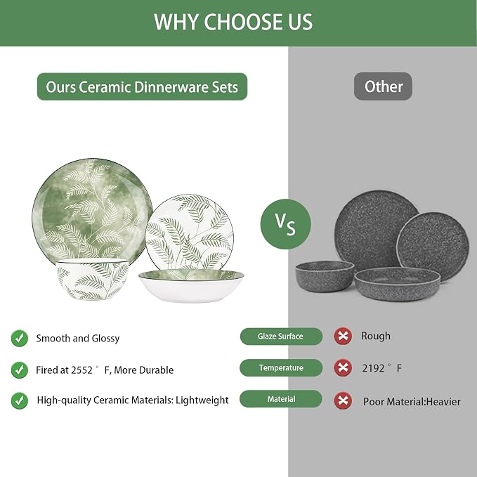 Porcelain Lightweight Dinnerware Sets for 4, 16 Pieces Sage Green White Floral Ceramic Plates and Bowls Set, Summer Dish Set with Pasta Bowls, Microwave and Dishwasher Safe