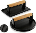 2.2 lb Heavy Duty Cast Iron Grill Press, 6.69 in Round 7.8X3.9in Rectangle Burger Press with Wood Handle for Blackstone, Griddle, Chef, Camp, Panini, Vegetable, Bacon, Sandwich, BBQ