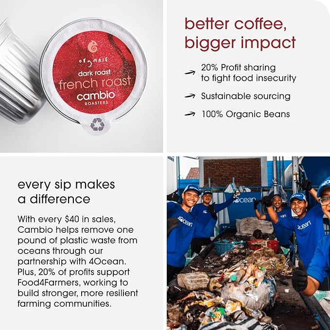 Cambio Roasters French Dark Roast Organic Coffee Pods - The Only Organic Recyclable Aluminum Coffee Pods, Small Batch Roasted, Keurig® Compatible, Toasty Flavor, Lower Acid, Lasting Freshness, 10 Count