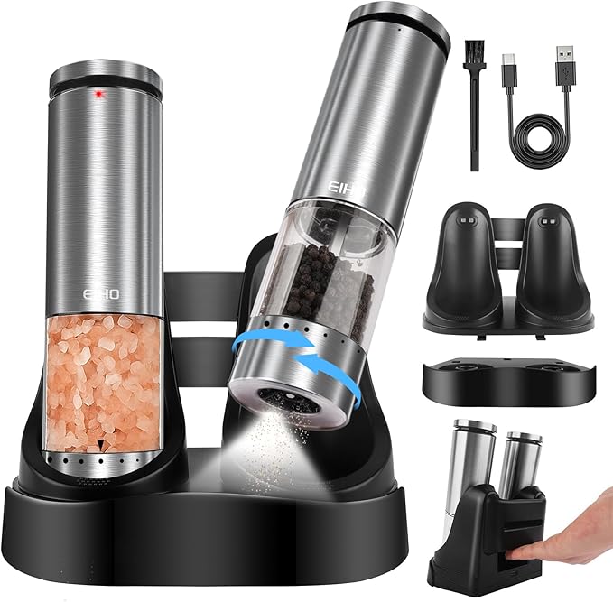 Electric Salt and Pepper Grinder Set USB Rechargeable,Wireless Bluetooth Meat Thermometer with 2 Ultra-Thin Probes,Smart Digital Food Thermometer for Grill Smoker Roast Oven, Cooking Gifts