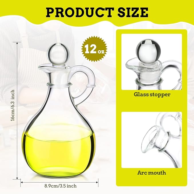 Zopeal 24 Pcs 12 oz Glass Oil Cruets with Stopper Bottle Vinegar Dispenser Small Salad Dressing Container Round Jar Glass Serving Syrup Bottles with Handle for Sauce Water Olive Oil