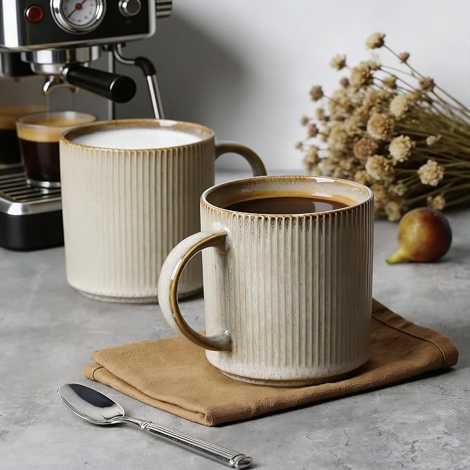 MONITO Coffee Mugs Set of 6, 16 oz Mugs Set, Ceramic Coffee Cups with Large Handles, Suitable for Lattes, Hot tea, Cappuccinos, Mochas and Cocoa,Bonbon Beige