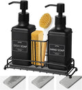 VIMERPA Dish Soap Dispenser with Adjustable Sponge Holder, 10 fl oz Kitchen Hand and Dish Soap Dispenser Set, Matte Black Bottle and Vintage Design