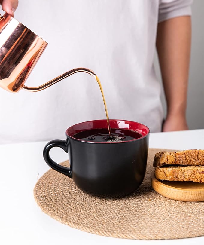 AmorArc 24 oz Soup Mugs with Handles, Jumbo Ceramic Bowls Mugs Set with handles for Coffee Cereal Cappuccino Snacks, Microwave&Dishwasher safe Soup Cups for Meal-Burgundy