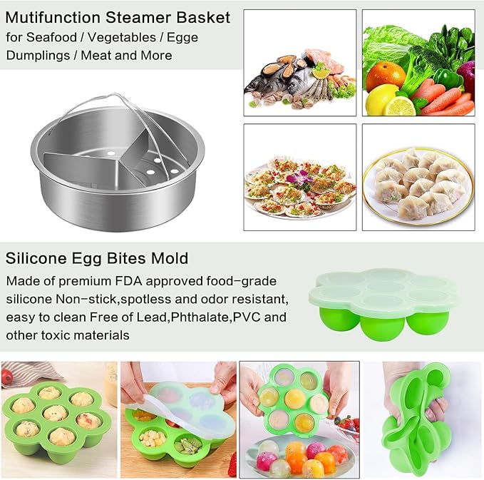 MIBOTE 98 Pcs Accessories Set for Instant Pot 5,6,8 Qt, 2 Steamer Baskets, Springform Pan, Egg Steamer Rack, Egg Bites Mold, Kitchen Tong, Silicone Pad, Oven Mitts, Cheat Sheet Magnet, and etc