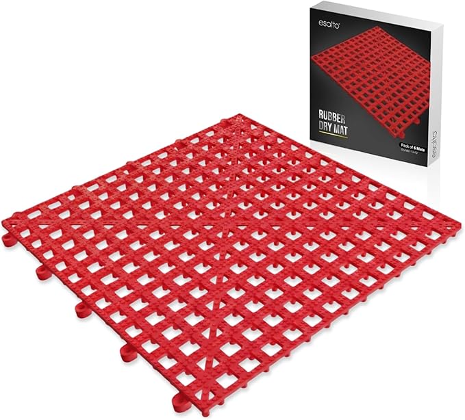 Esatto Interlocking Shelf Mats – for Spills, Clean Bars, Stain Protection, and an Anti-Slip Surface (6, Red)