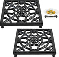JOGREFUL 2 Pack Cast Iron Trivet Mats, Kitchen Pot Holders to Portect Table/Countertops, Heat Resistant Mats for Teapot/Hot Dishers/Plates, Vintage Mats with Weighted-Base, Flower Black