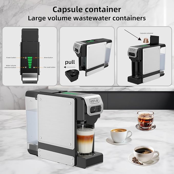 KOTLIE 19 Bar Single Serve Coffee Maker for K*cup, Nes Original,Dol*e Gusto,and Grounds, 34 Oz Reservoir with 7 Water Flow Settings, Ideal for Homes, Offices and RVs (ST-550)