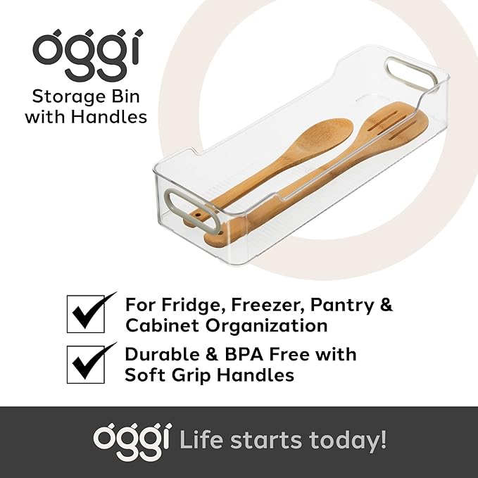 Oggi Cabinet/Drawer Storage Bin - 14" x 5" (Set of 6), Clear/Gray, Ideal for Kitchen Organization, Pantry Storage, Fridge Organizing