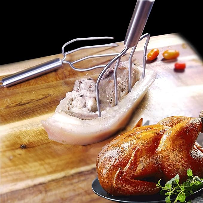 Turkey Baster and Poultry Lifters fork Set of 2. Food grade stainless steel and BPA-Free Silicone. Dishwasher-Safe