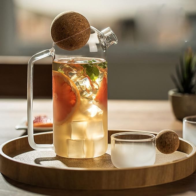 Water Pitcher Simple and Solid Color Frosted Glass Pitcher with Cork Ball Stopper Personality Cold Water Jug Teapot for Home, Office, Restaurant Iced Tea Pitcher (Size : M)