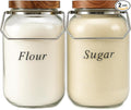 2 Pack Glass Flour Sugar Storage Containers with Handle, 1 Gallon Glass Jars with Airtight Lid, Wide Mouth Large Mason Jars 128oz for Rice, Pasta, Oats, Coffee Storage