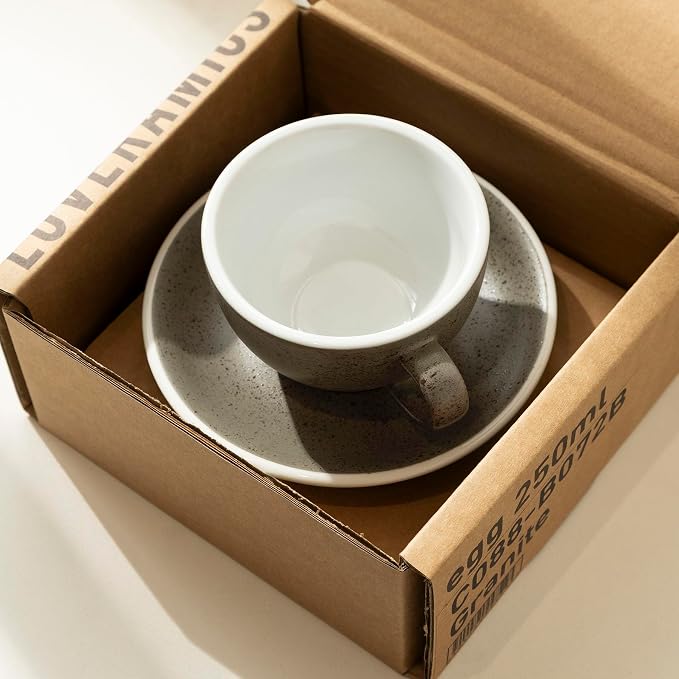 Loveramics Coffee Cup Ceramic, 8 oz Latte Art Cup with Saucer for Cappuccino, Tea, Espresso, Thick - walled stoneware Cappuccino mug Set for Cafe and Barista - Potters Colours (Granite, 8OZ)